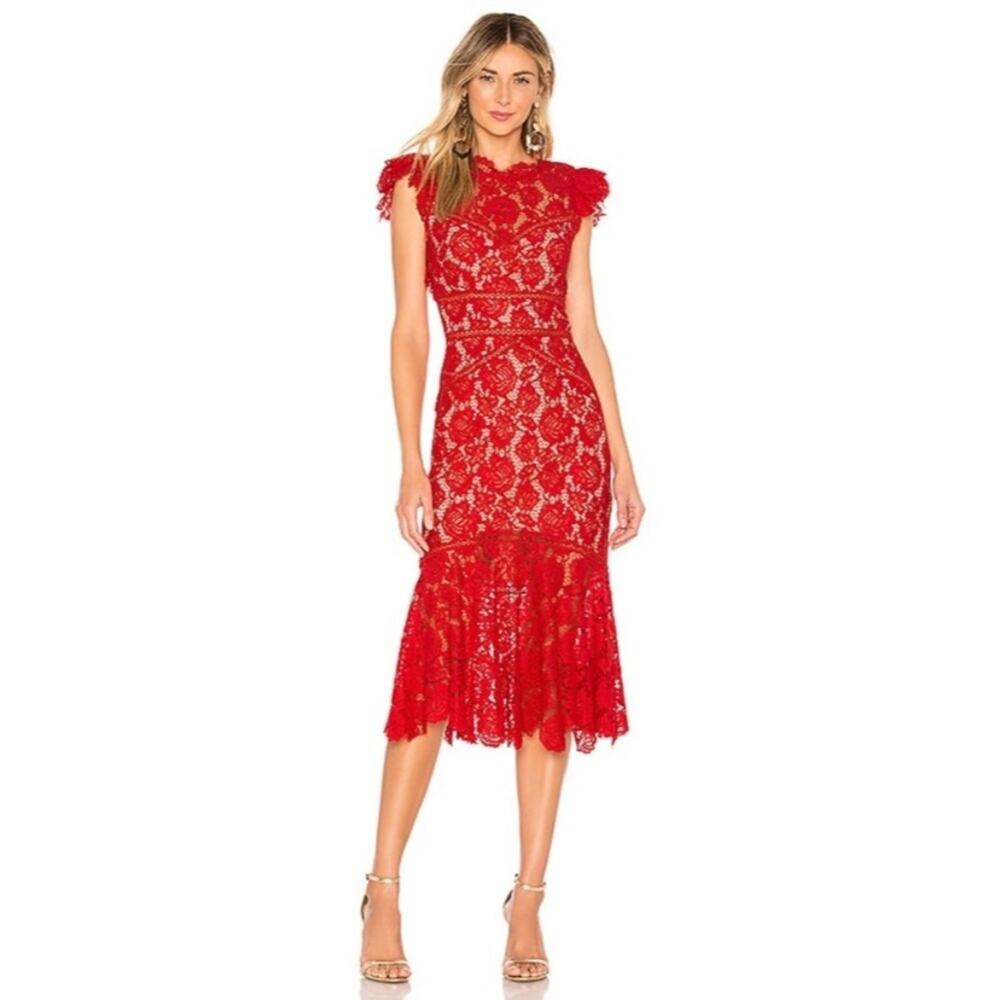 Saylor Red Midi Lace Dress